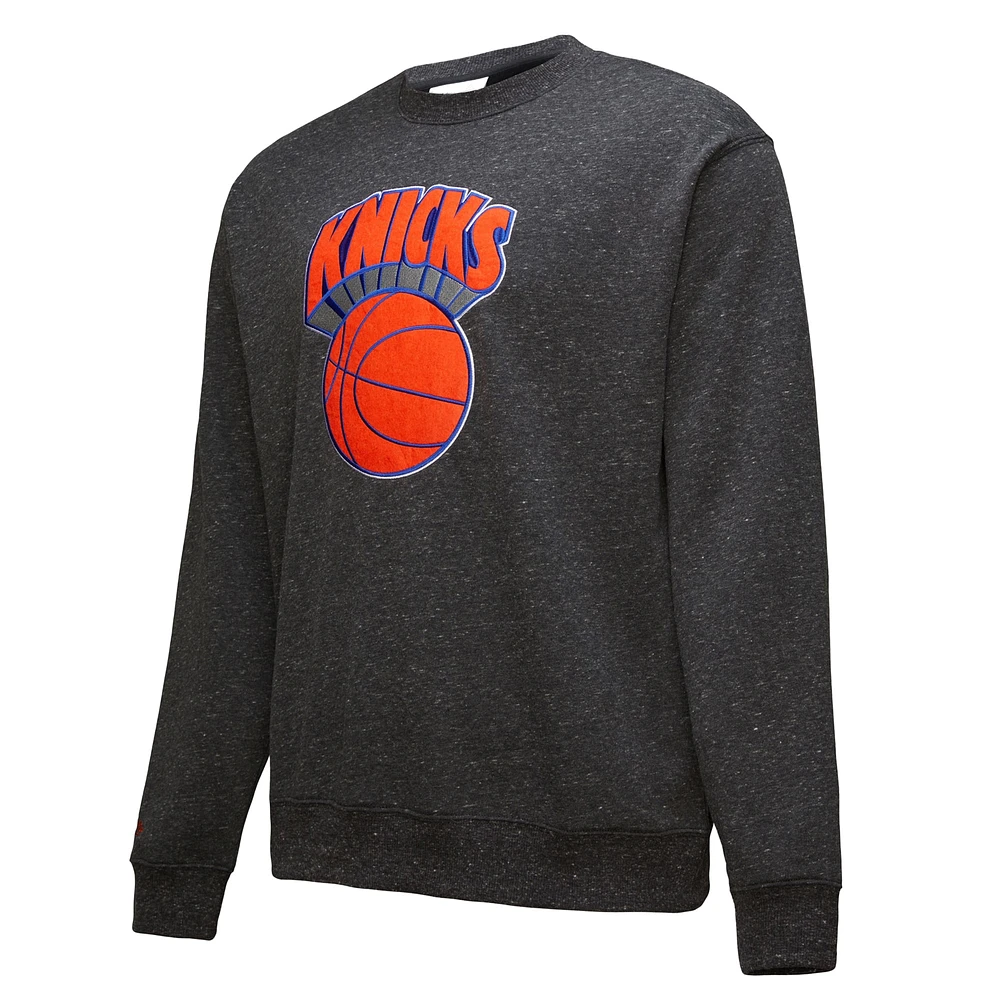 Men's Black New York Knicks Hardwood Classics Blackout Collection Snow Washed Pullover Sweatshirt