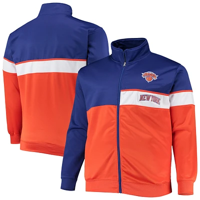 Veste de survêtement à fermeture éclair intégrale New York Knicks Big & Tall pour homme, bleu/orange