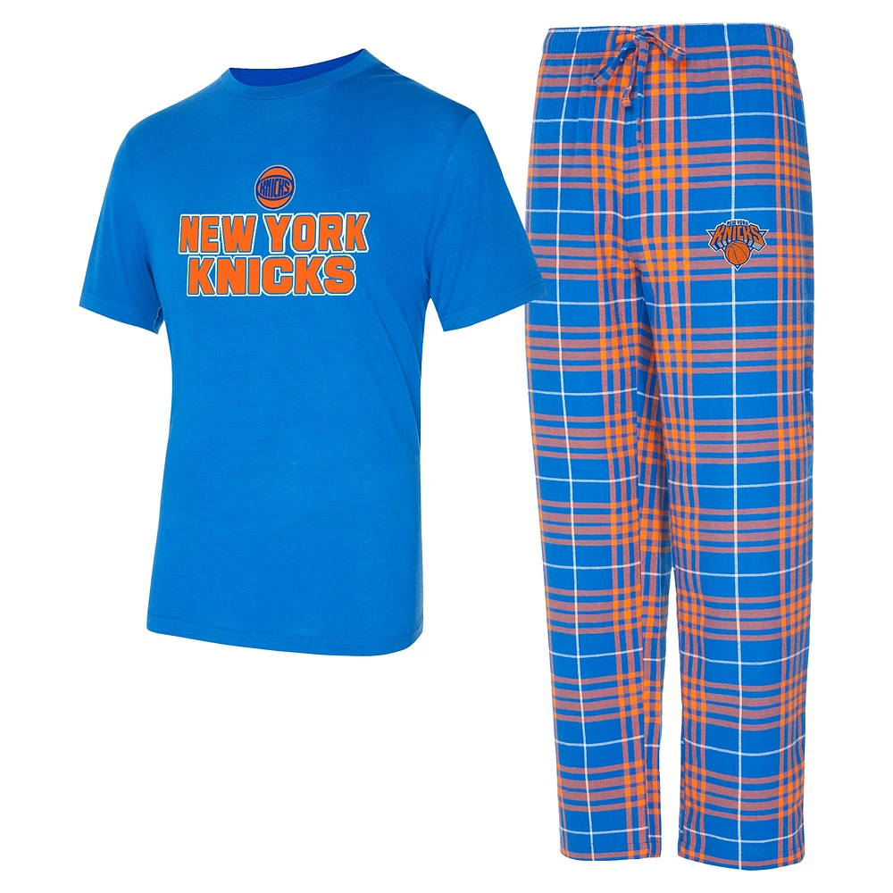 Ensemble de nuit pour homme avec t-shirt et pantalon en flanelle New York Knicks Vector bleu/orange Concepts Sport