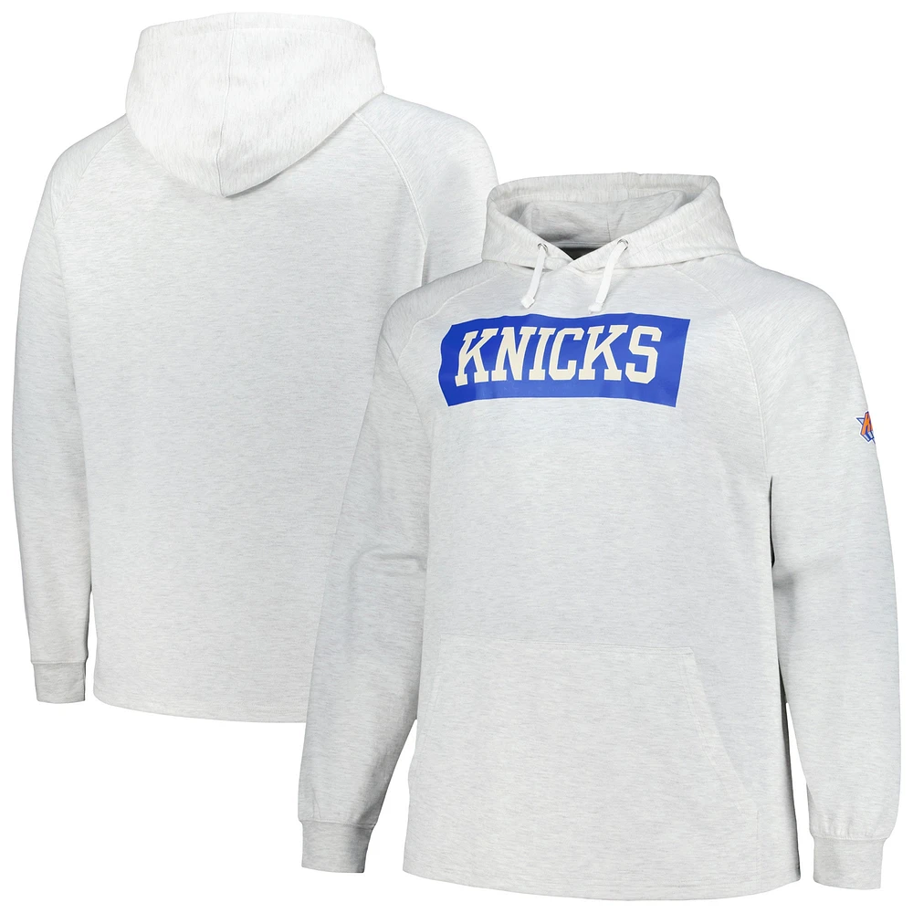 Men's Fanatics Ash New York Knicks Big & Tall Raglan Tri-Blend Pullover Hoodie