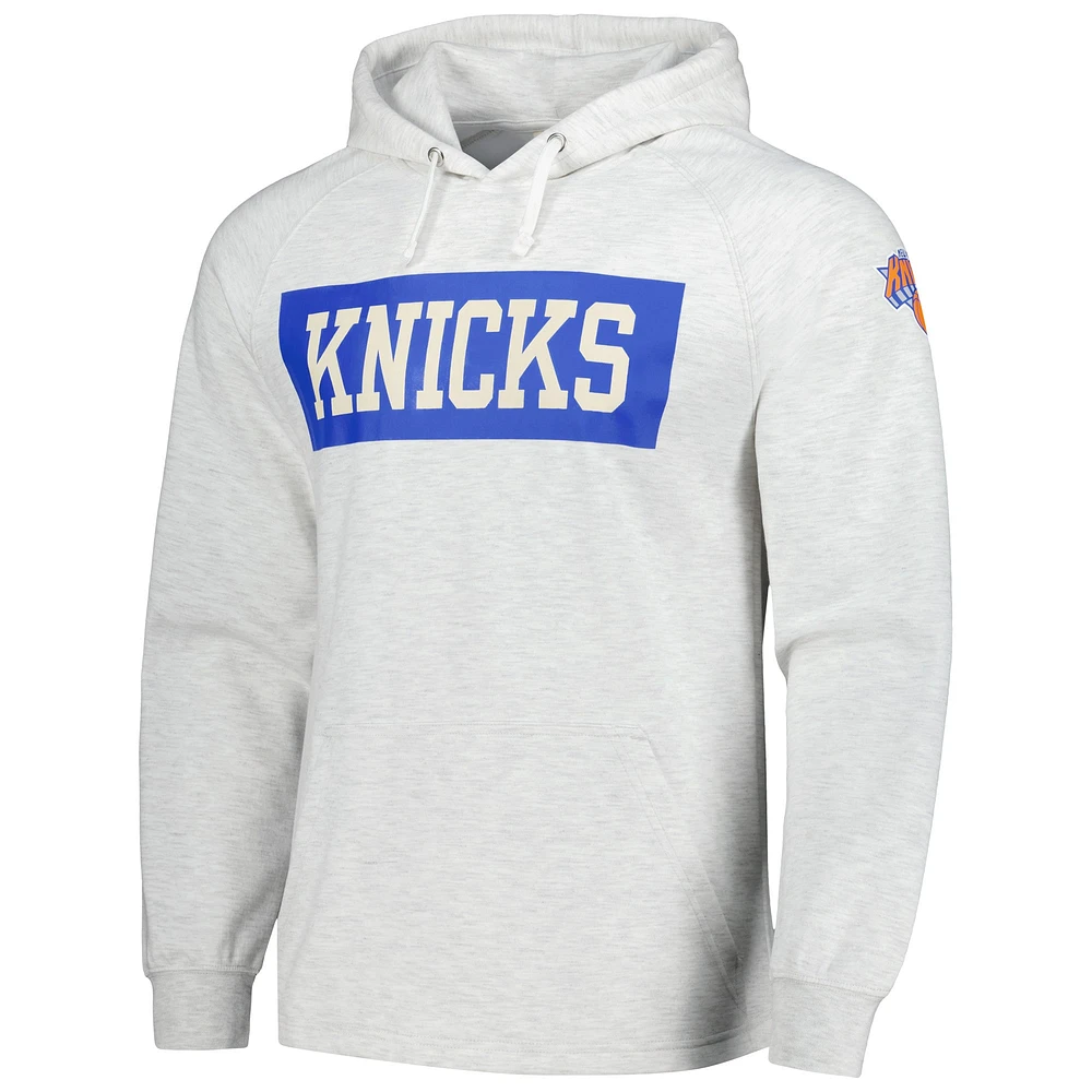 Men's Fanatics Ash New York Knicks Softhand Raglan Tri-Blend Pullover Hoodie