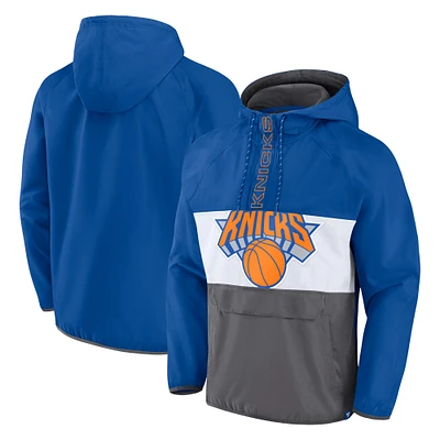 Veste à capuche demi-zip Fanatics bleu/gris New York Knicks Anorak Flagrant Foul Color-Block Raglan