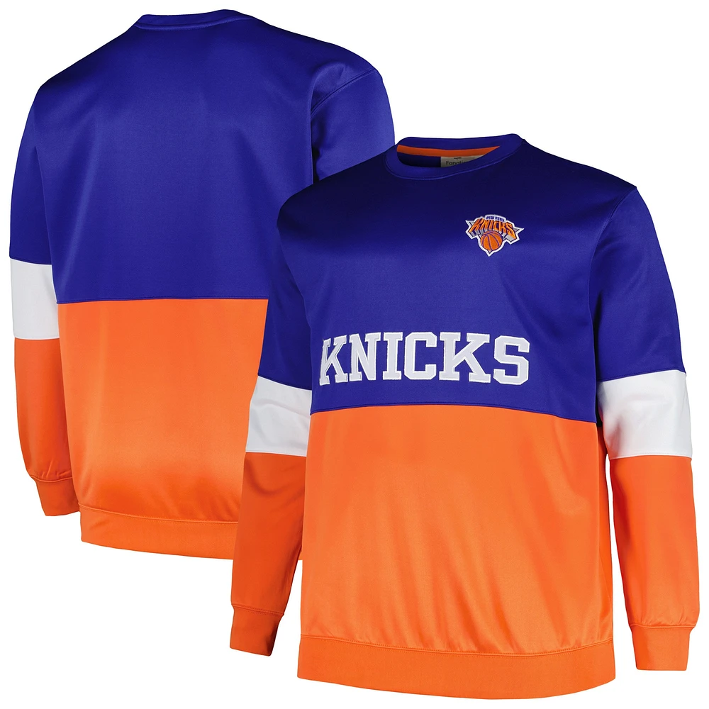 Men's Fanatics Blue/Orange New York Knicks Big & Tall Split Pullover Sweatshirt