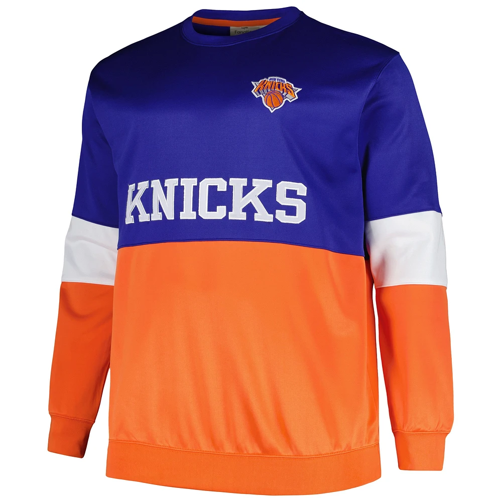 Sweat-shirt fanatiques bleu/orange New York Knicks Big & Tall Split pour hommes