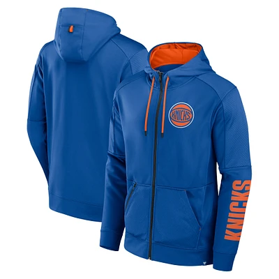 Sweat à capuche zippé Performance Baller Defender New York Knicks bleu fanatiques pour homme