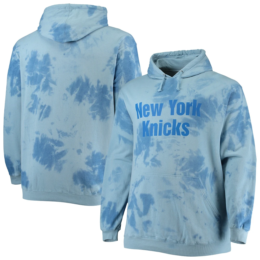 Men's Fanatics Blue New York Knicks Big & Tall Wordmark Cloud Dye Pullover Hoodie