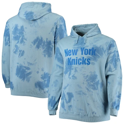 Men's Fanatics Blue New York Knicks Big & Tall Wordmark Cloud Dye Pullover Hoodie