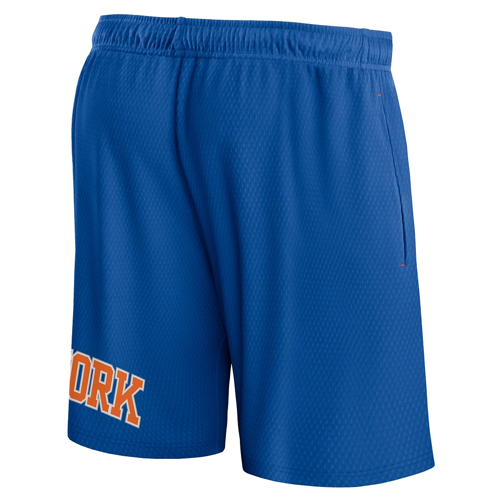 Short en maille à lancer franc Fanatics bleu New York Knicks pour hommes