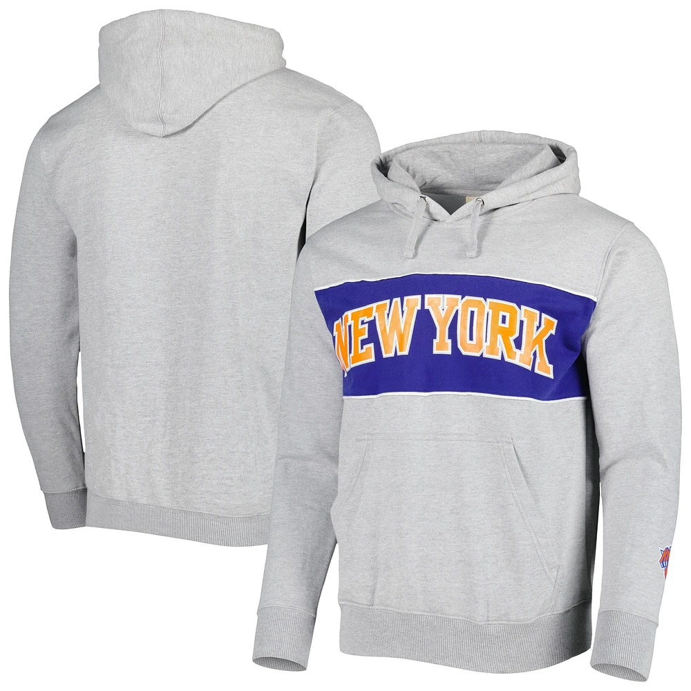 Men's Fanatics Heather Gray New York Knicks Wordmark French Terry Pullover Hoodie