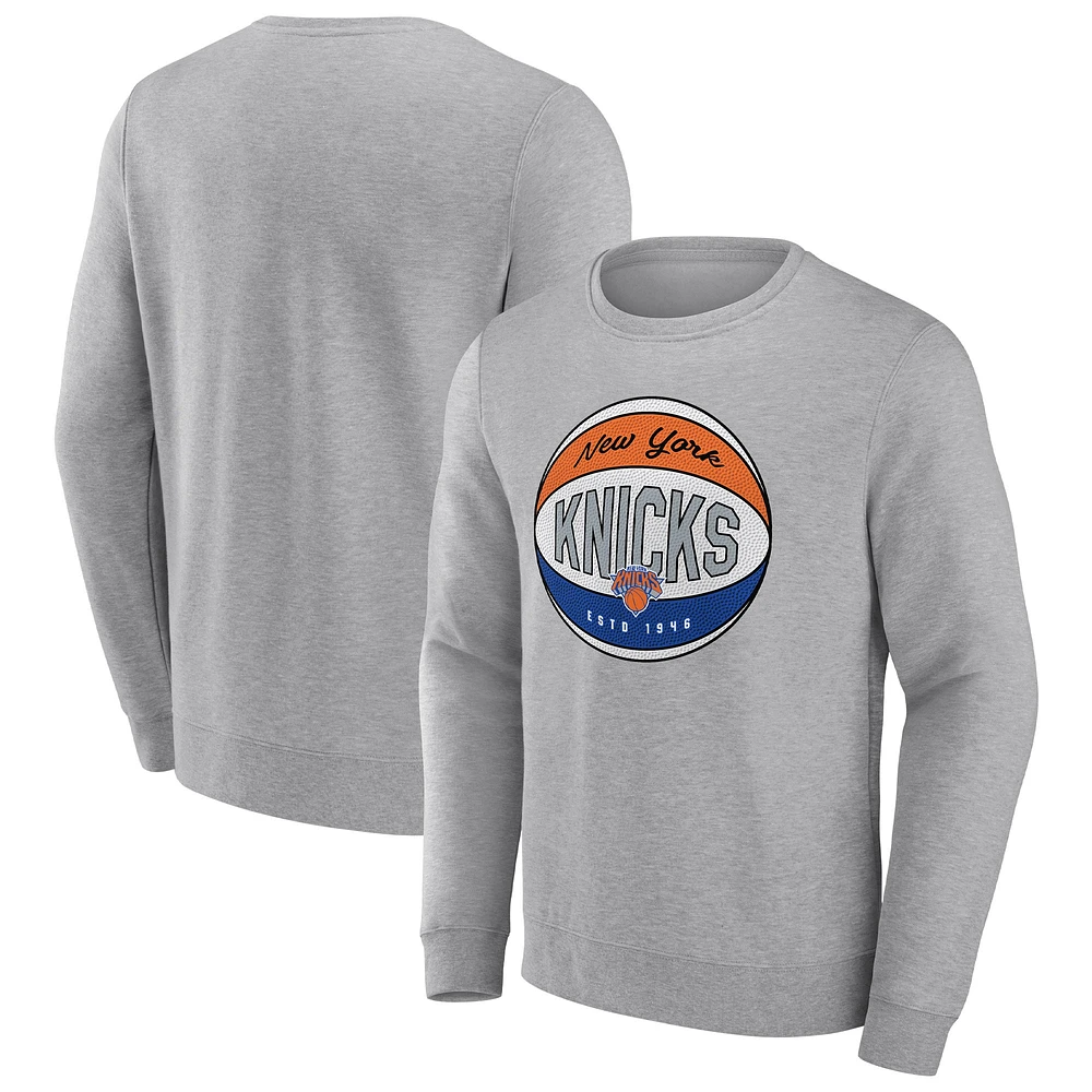 Men's Fanatics Heathered Gray New York Knicks True Classics Vint Pullover Sweatshirt