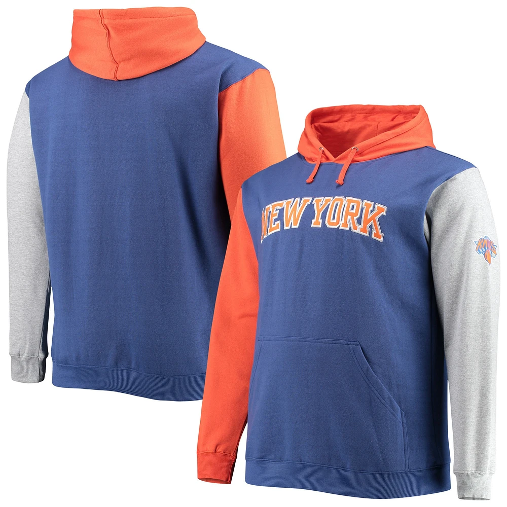 Sweat à capuche double contraste Fanatics Royal/Orange New York Knicks Big & Tall pour hommes