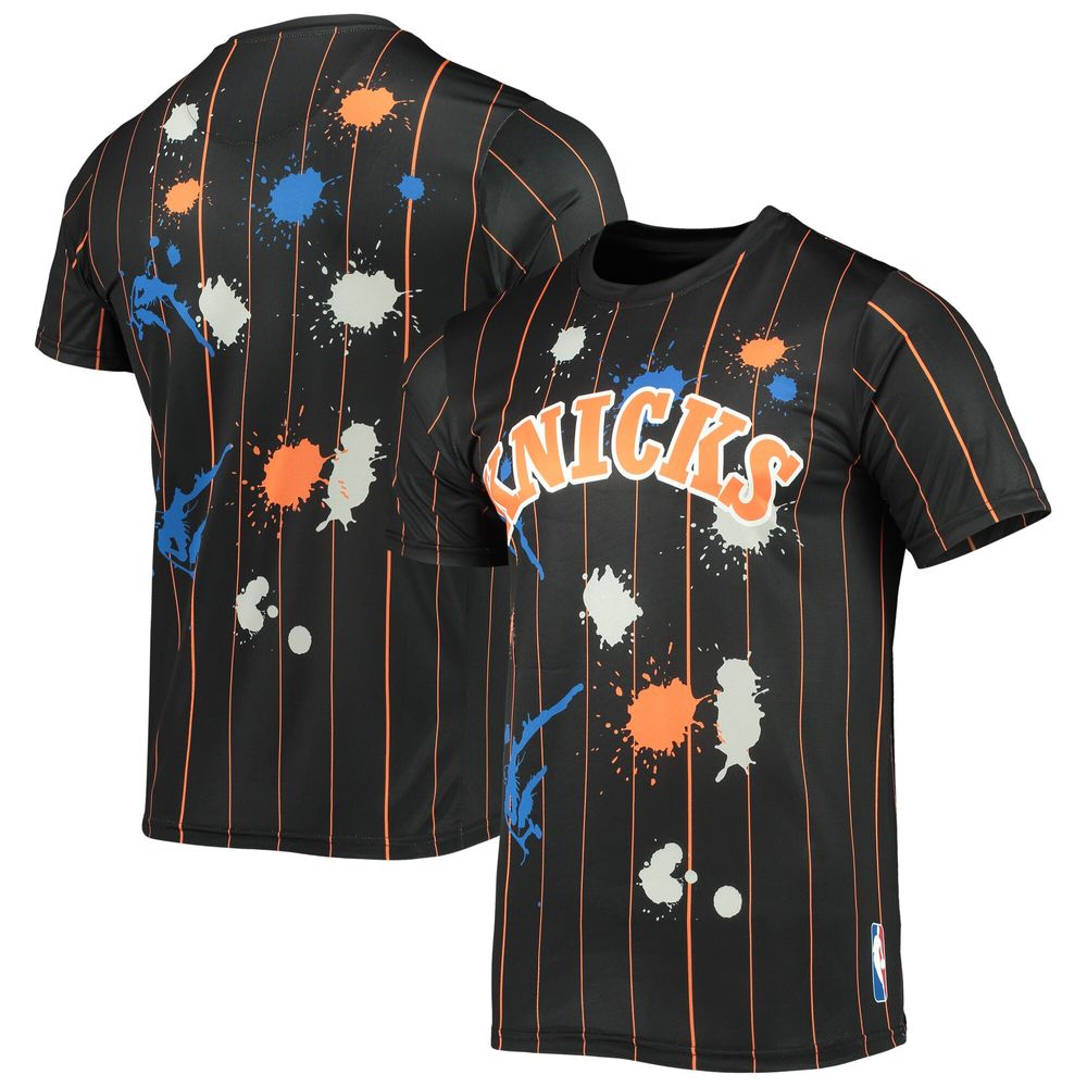 Men's FISLL Black New York Knicks Striped Splatter T-Shirt