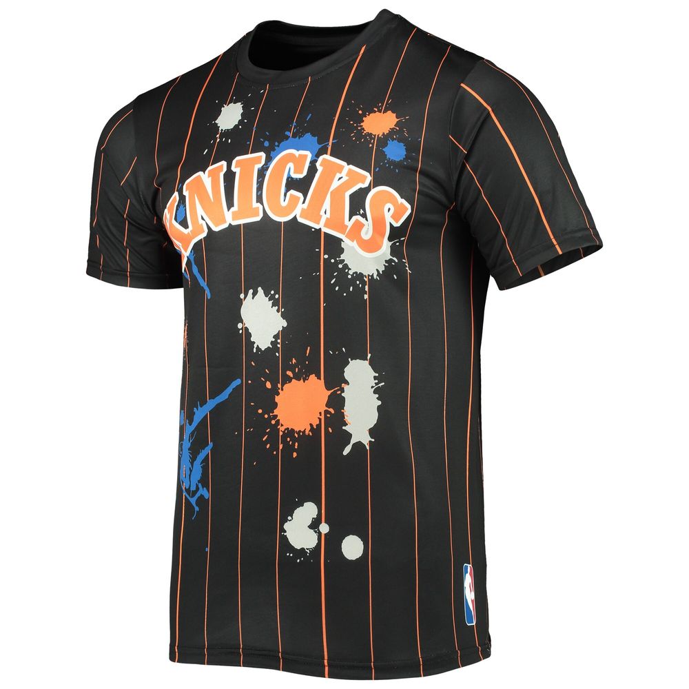 Men's FISLL Black New York Knicks Striped Splatter T-Shirt