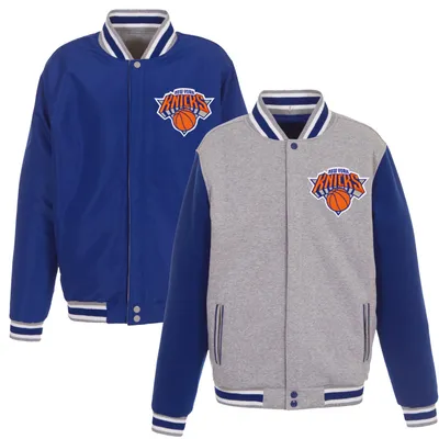 New York Knicks JH Design Embroidered Logo Reversible Fleece Full-Snap Jacket - Gray/Royal