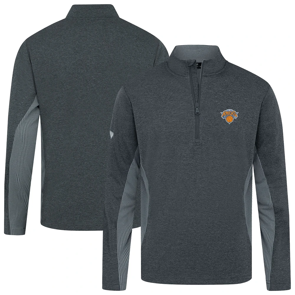 Men's Levelwear Heather Black New York Knicks Waffle Insignia 2.0 Quarter-Zip Top