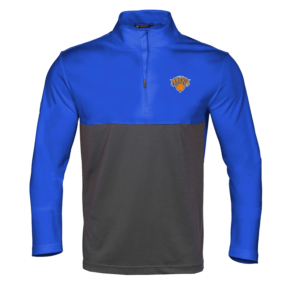 Men's Levelwear Royal/Black New York Knicks Pursue Quarter-Zip Top