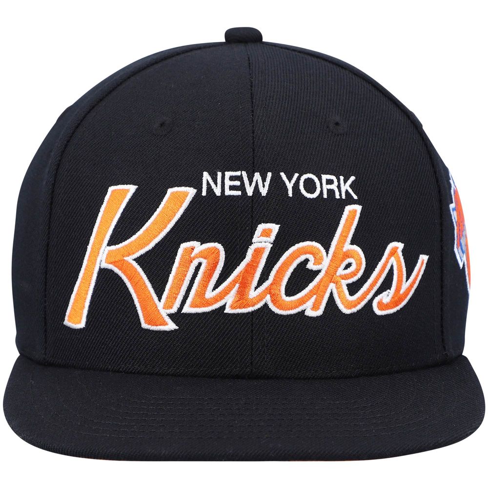 Men's Mitchell & Ness Black New York Knicks Hardwood Classics Script 2.0 Snapback Hat