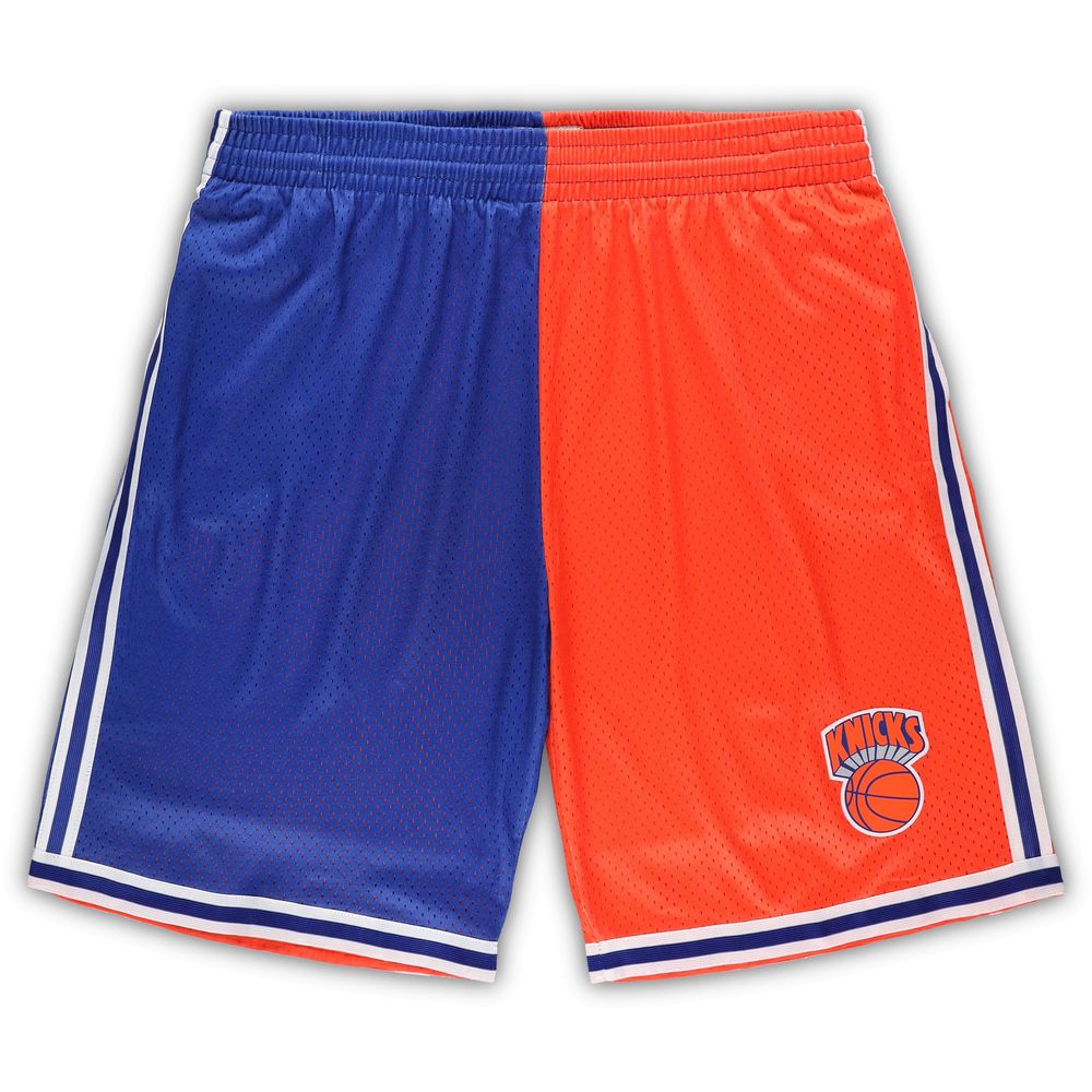 Men's Mitchell & Ness Blue/Orange New York Knicks Big Tall Hardwood Classics Split Swingman Shorts