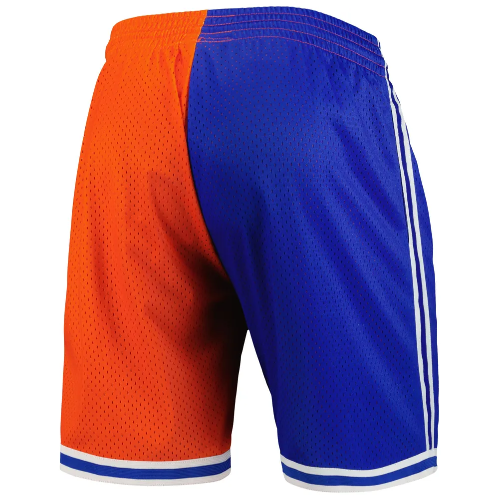 Men's Mitchell & Ness Blue/Orange New York Knicks Hardwood Classics Split Swingman Shorts