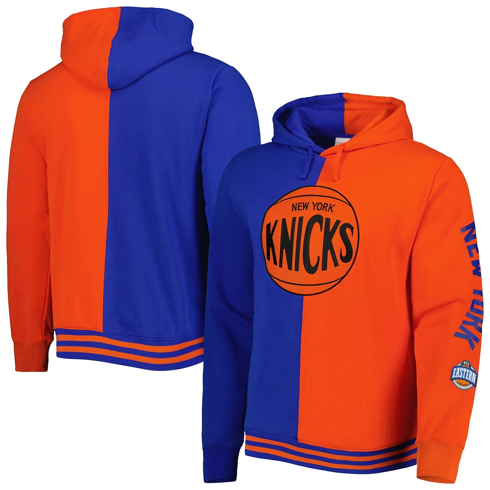 Sweat à capuche manches longues bleu/orange Hardwood Classics de Mitchell & Ness pour homme des New York Knicks