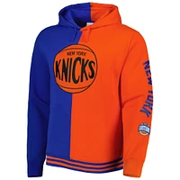 Sweat à capuche manches longues bleu/orange Hardwood Classics de Mitchell & Ness pour homme des New York Knicks