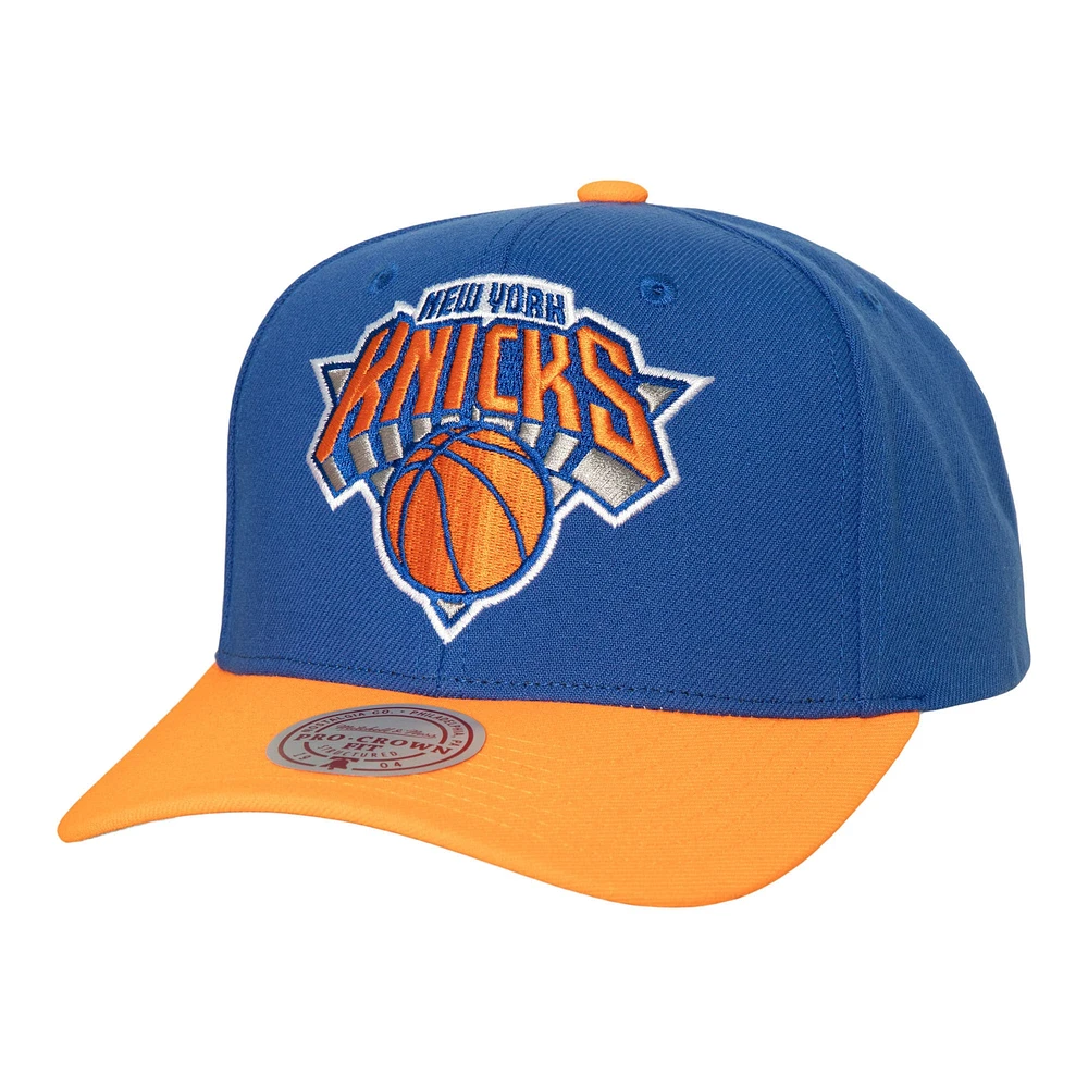 Casquette Snapback New York Knicks Soul XL Logo Pro Crown Mitchell & Ness pour hommes, bleu/orange