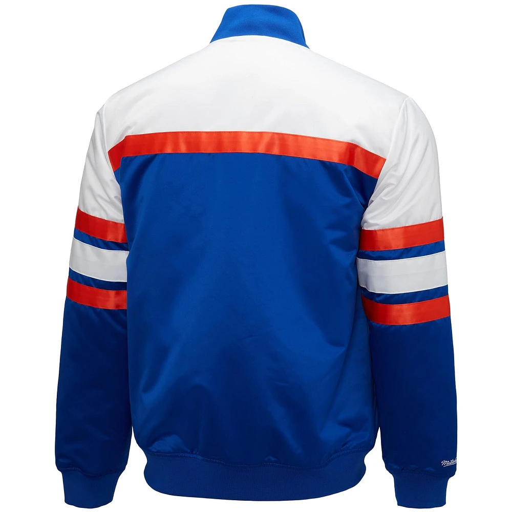 Veste en satin épais à bouton-pression pour hommes Mitchell & Ness bleu/blanc New York Knicks Big Tall