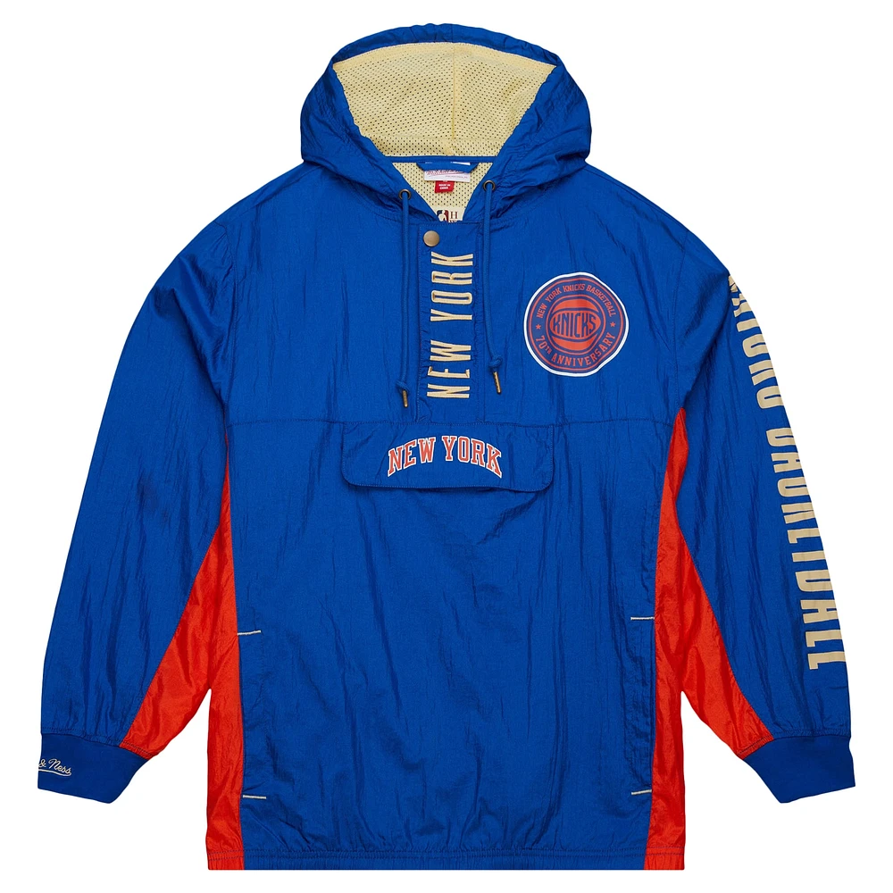 Men's Mitchell & Ness Blue New York Knicks Big Tall Hardwood Classics Team OG 2.0 Anorak Hoodie Quarter-Zip Windbreaker Jacket