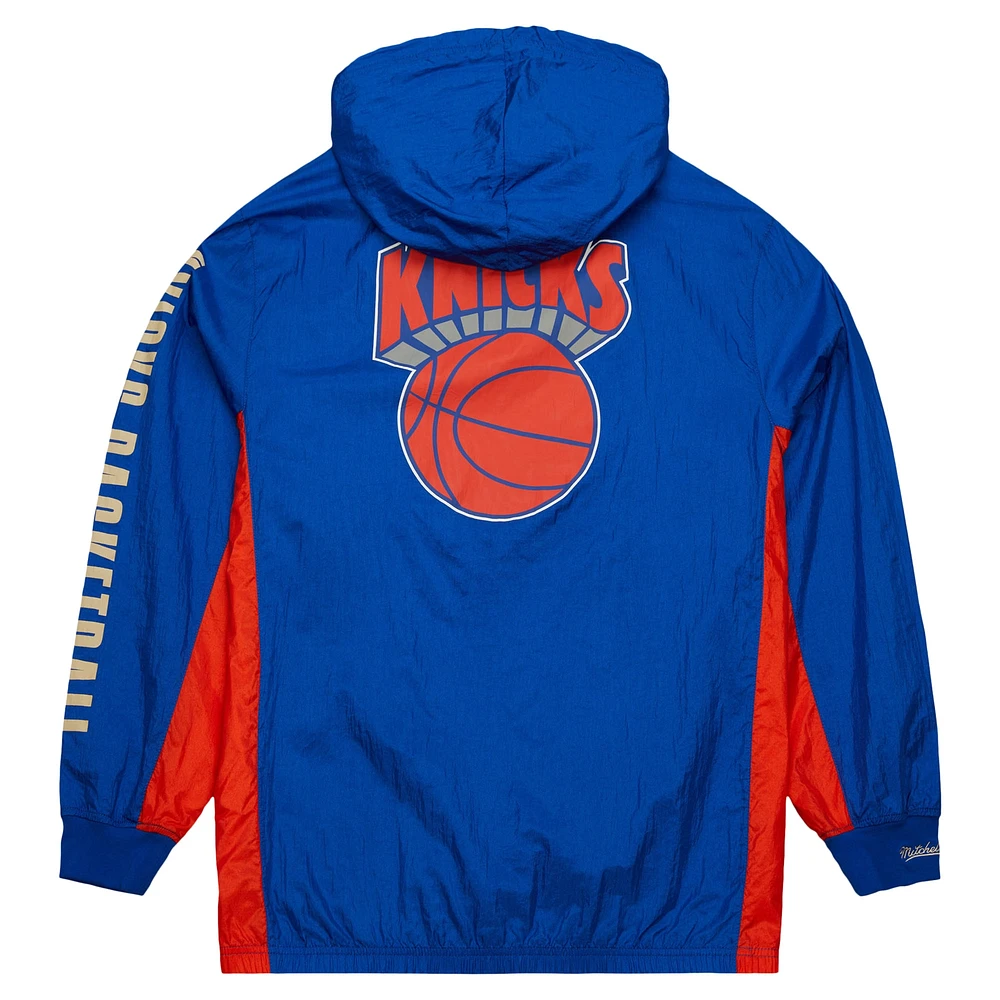 Men's Mitchell & Ness Blue New York Knicks Big Tall Hardwood Classics Team OG 2.0 Anorak Hoodie Quarter-Zip Windbreaker Jacket