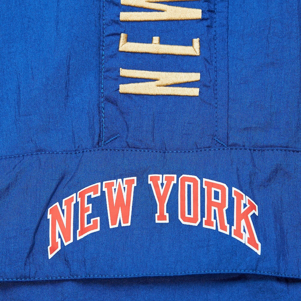 Men's Mitchell & Ness Blue New York Knicks Big Tall Hardwood Classics Team OG 2.0 Anorak Hoodie Quarter-Zip Windbreaker Jacket