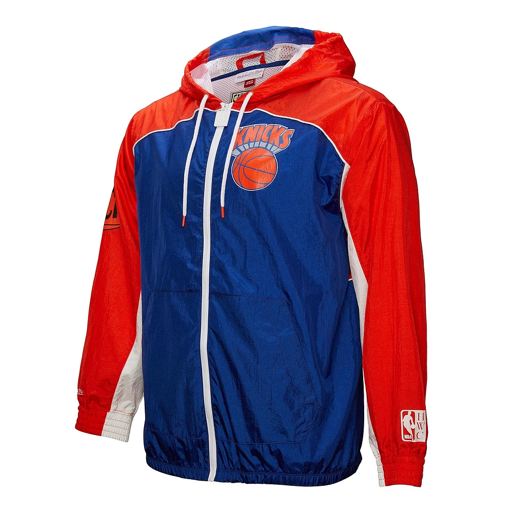 Men's Mitchell & Ness Blue New York Knicks Hardwood Classics Big Shot Premium Full-Zip Windbreaker Jacket