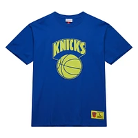 Men's Mitchell & Ness Blue New York Knicks Hardwood Classics Neon Nights Premium T-Shirt