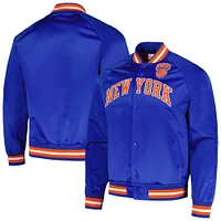 Men's Mitchell & Ness Blue New York Knicks Hardwood Classics  Throwback Wordmark Raglan Full-Snap Jacket