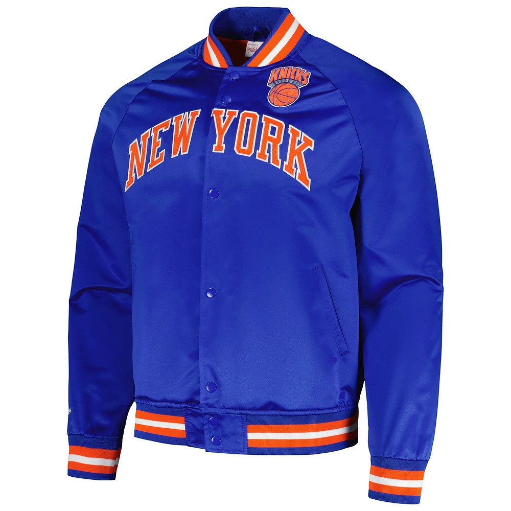 Veste bleue Mitchell & Ness New York Knicks Hardwood Classics Throwback Wordmark Raglan Full-Snap pour hommes