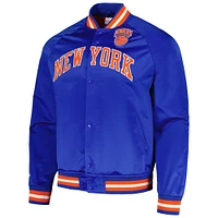 Men's Mitchell & Ness Blue New York Knicks Hardwood Classics  Throwback Wordmark Raglan Full-Snap Jacket