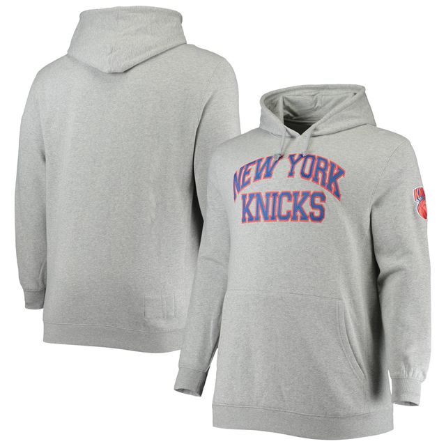 Sweat à capuche pour hommes Mitchell & Ness gris chiné New York Knicks Hardwood Classics Big Tall Throwback