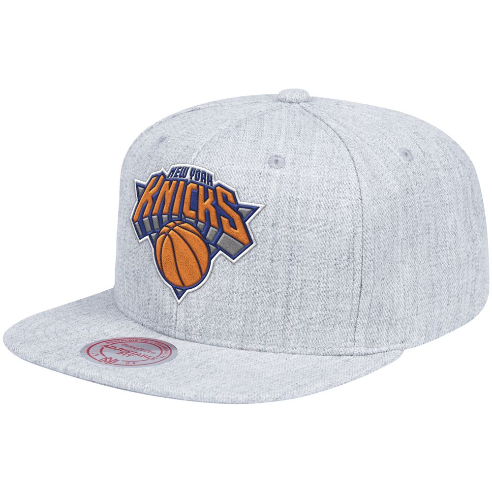 Men's Mitchell & Ness Heathered Gray New York Knicks Team Logo - Snapback Hat