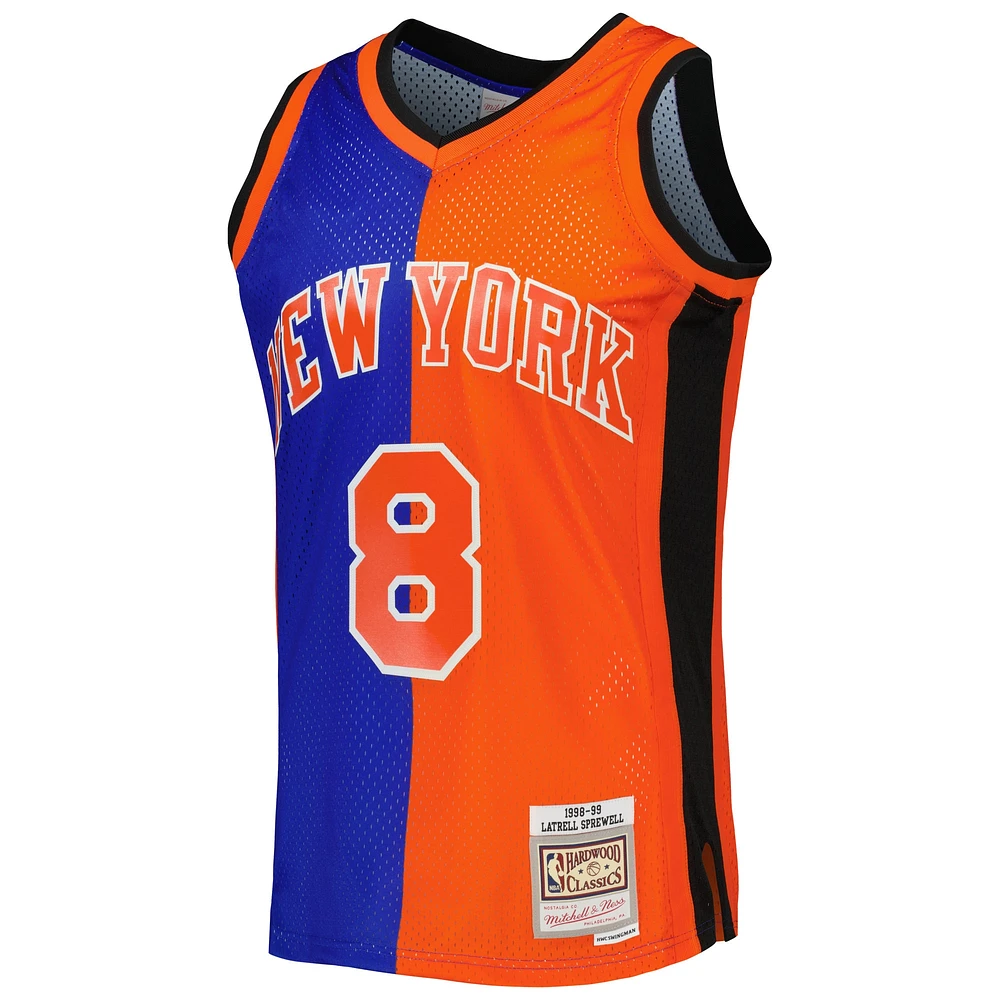 Maillot Swingman divisé Mitchell & Ness Latrell Sprewell bleu/orange New York Knicks Hardwood Classics 1998/99 pour hommes