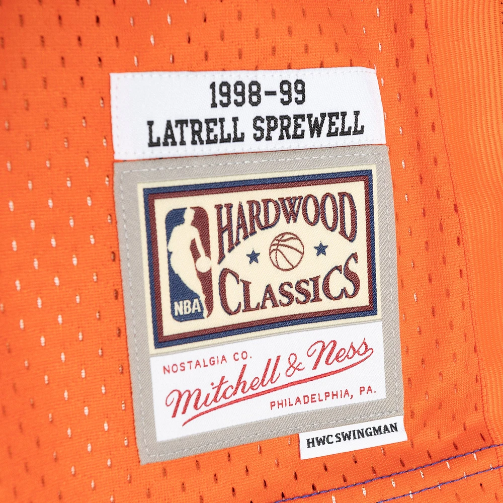 Men's Mitchell & Ness Latrell Sprewell Blue/Orange New York Knicks Hardwood Classics 1998/99 Split Swingman Jersey