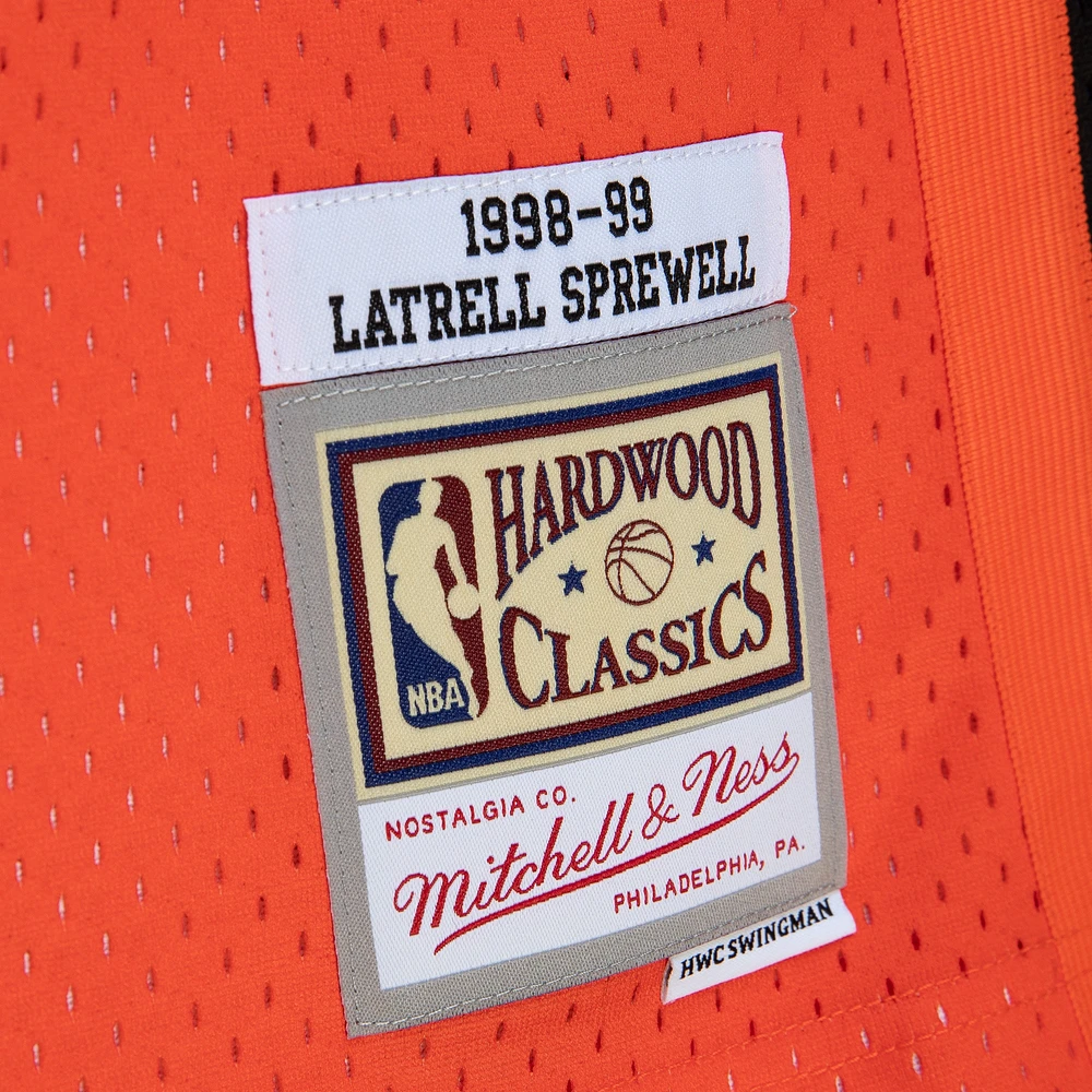 Men's Mitchell & Ness Latrell Sprewell Orange/Black New York Knicks 1998/99 Hardwood Classics Fadeaway Swingman Player Jersey
