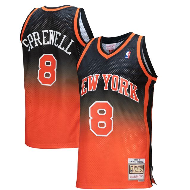 Maillot de joueur Mitchell & Ness Latrell Sprewell orange/noir New York Knicks 1998/99 Hardwood Classics Fadeaway Swingman pour homme