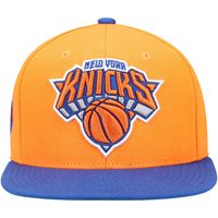 Men's Mitchell & Ness Royal/Orange New York Knicks Half and Half Snapback  Hat