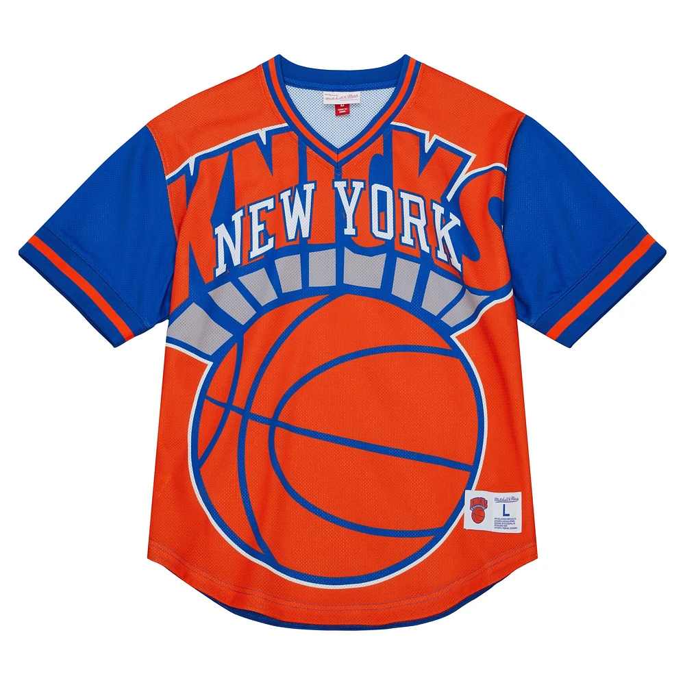 T-shirt à col en V maille Jumbotron 3.0 des New York Knicks Mitchell & Ness orange pour homme