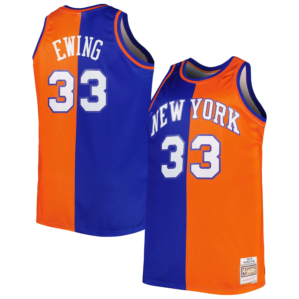 Maillot Homme Mitchell & Ness Patrick Ewing Bleu/Orange New York Knicks Big Tall Hardwood Classics 1991/92 Split Swingman Jersey