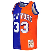 Maillot Mitchell & Ness Patrick Ewing bleu/orange pour homme New York Knicks Hardwood Classics 1991/92 Split Swingman