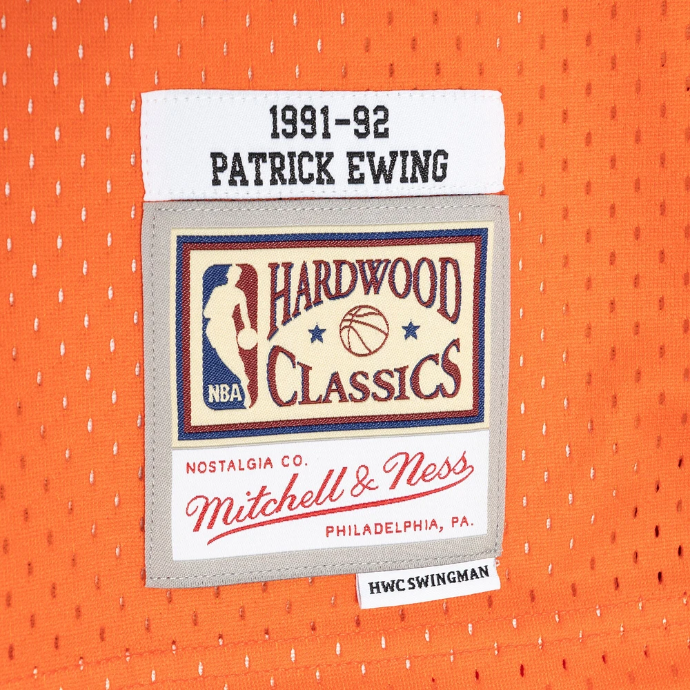 Maillot Mitchell & Ness Patrick Ewing bleu/orange pour homme New York Knicks Hardwood Classics 1991/92 Split Swingman