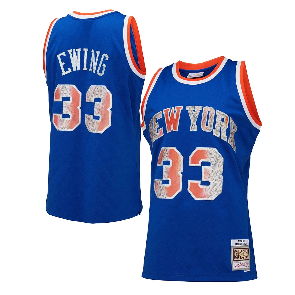 Men's Mitchell & Ness Patrick Ewing Blue New York Knicks 1991/92 Hardwood Classics 75th Anniversary Diamond Swingman - Jersey