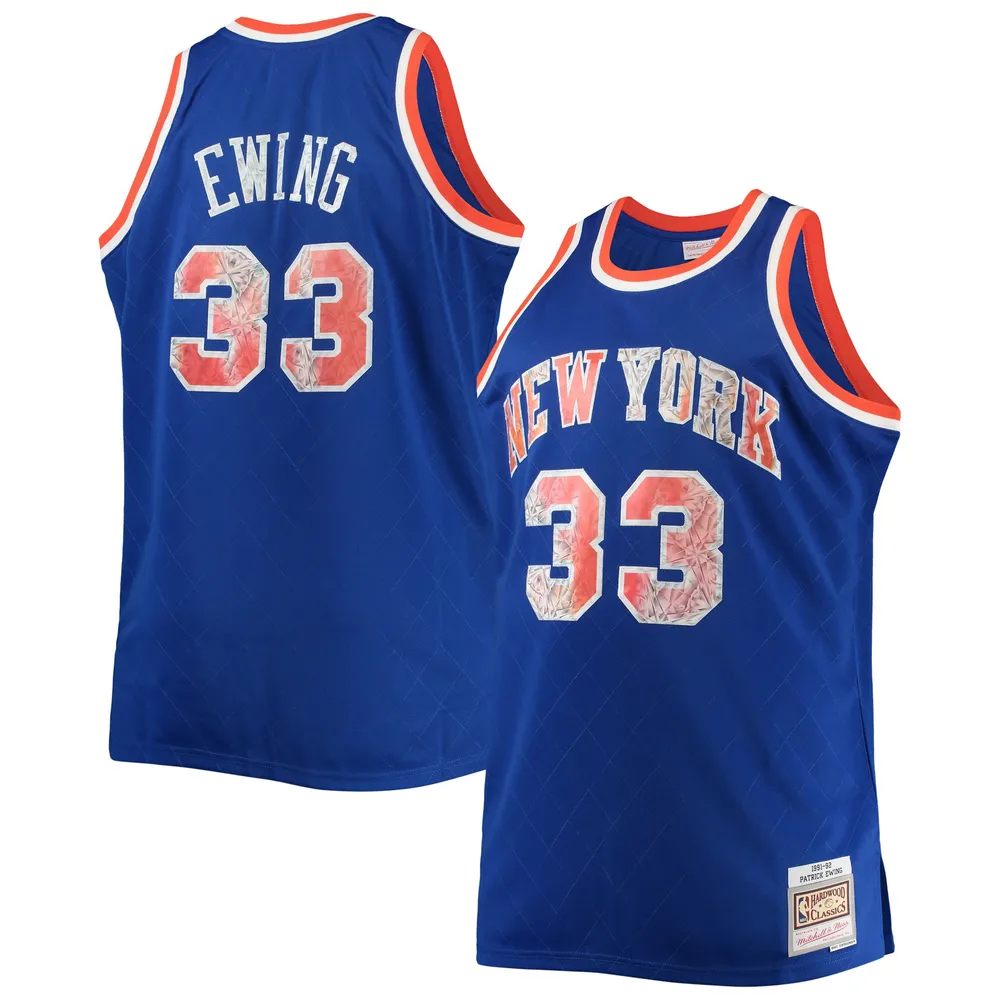 Men's Mitchell & Ness Patrick Ewing Blue New York Knicks Big Tall 1991-92 NBA 75th Anniversary Diamond Swingman Jersey