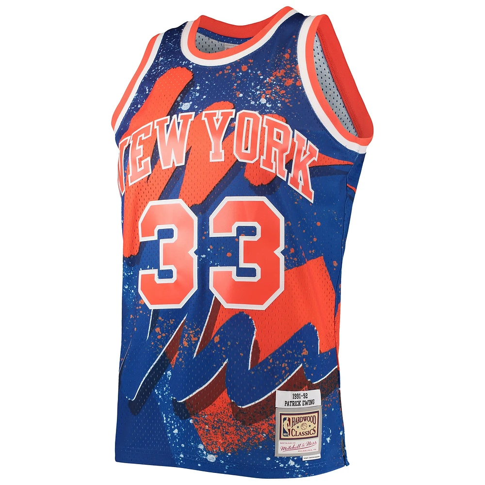 Maillot Homme Mitchell & Ness Patrick Ewing Bleu New York Knicks Hardwood Classics 1991/92 Hyper Hoops Swingman