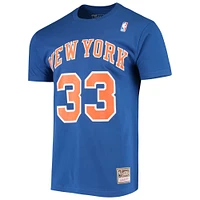 Men's Mitchell & Ness Patrick Ewing Blue New York Knicks Hardwood Classics Stitch Name Number T-Shirt